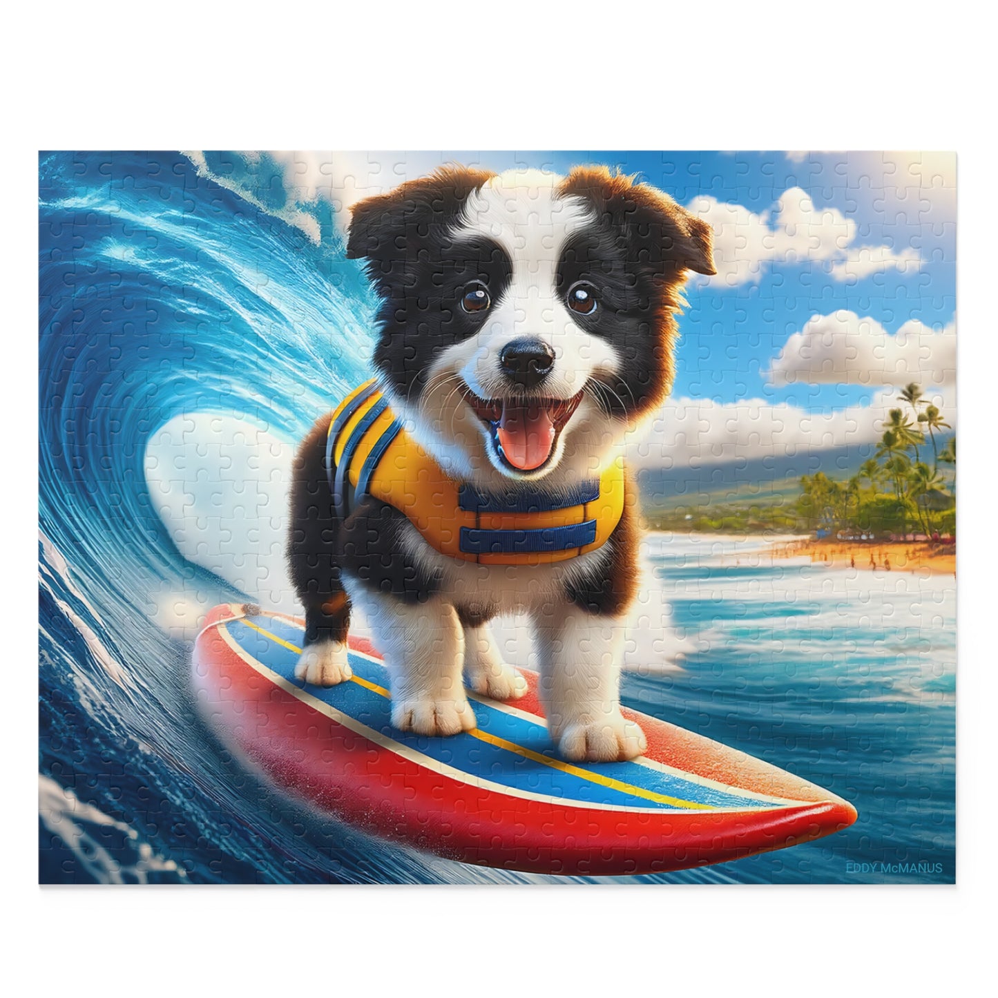 Surf Pups! Surfing Border Collie Puppy Puzzle 4 - (120, 252, 500-Piece)