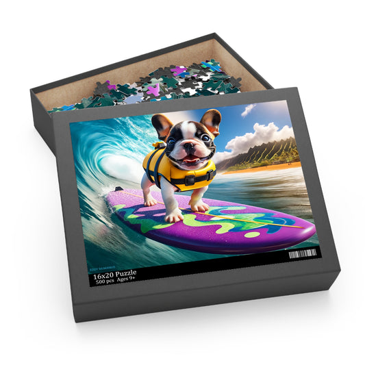 Surf Pups! Surfing French Bulldog Puppy Puzzle 9 - (120, 252, 500-Piece)