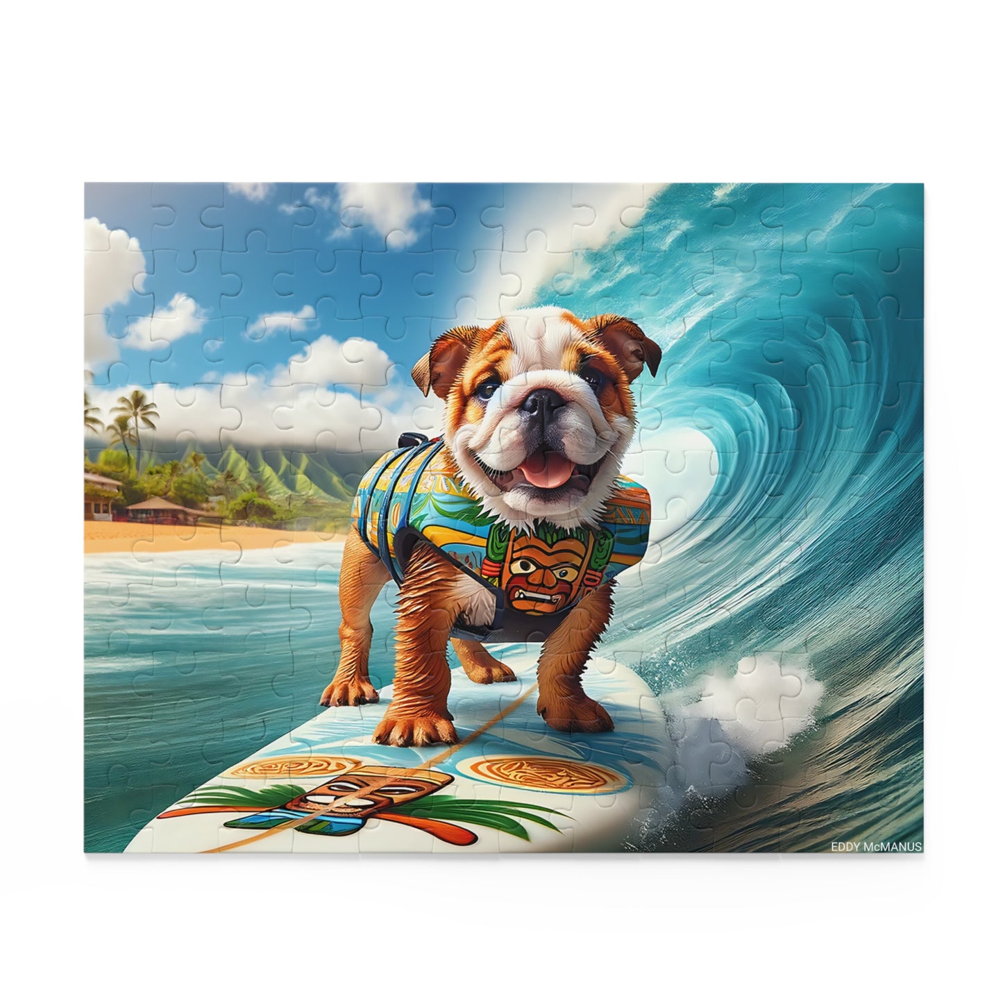 Surf Pups! Surfing English Bulldog Puppy Puzzle 2 - (120, 252, 500-Piece)