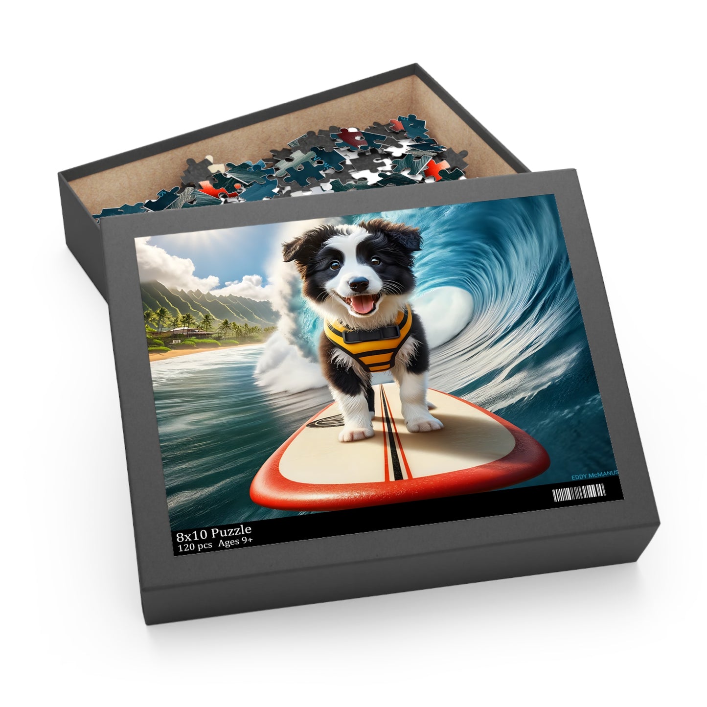 Surf Pups! Surfing Border Collie Puppy Puzzle 1 - (120, 252, 500-Piece)
