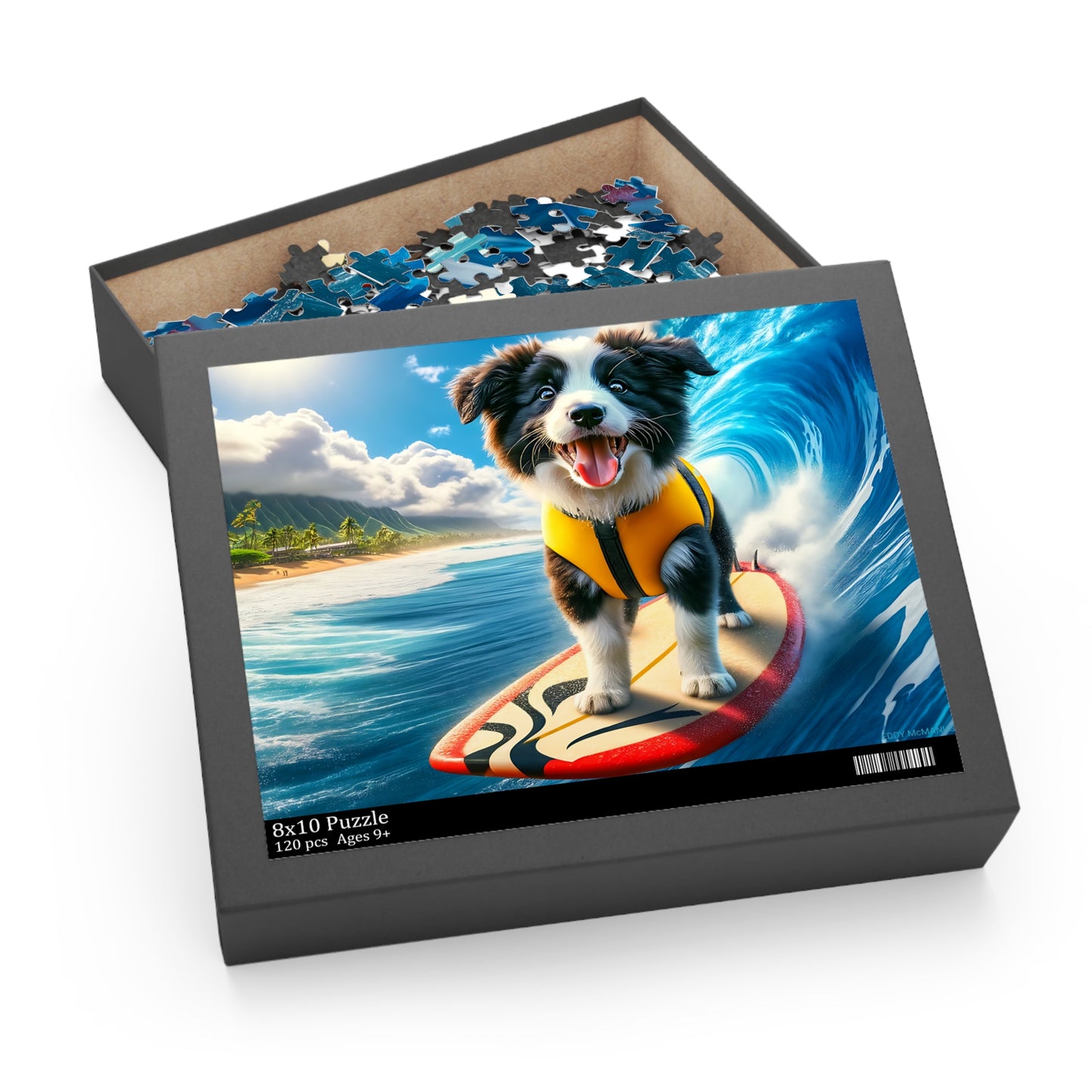 Surf Pups! Surfing Border Collie Puppy Puzzle 8 - (120, 252, 500-Piece)