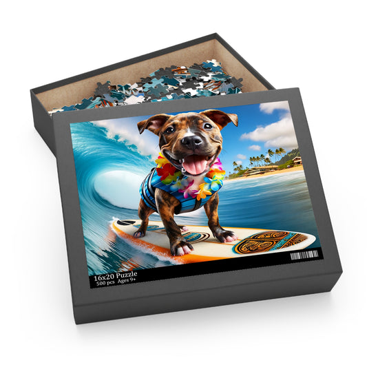 Surf Pups! Surfing Pit Bull Puppy Puzzle 9 - (120, 252, 500-Piece)