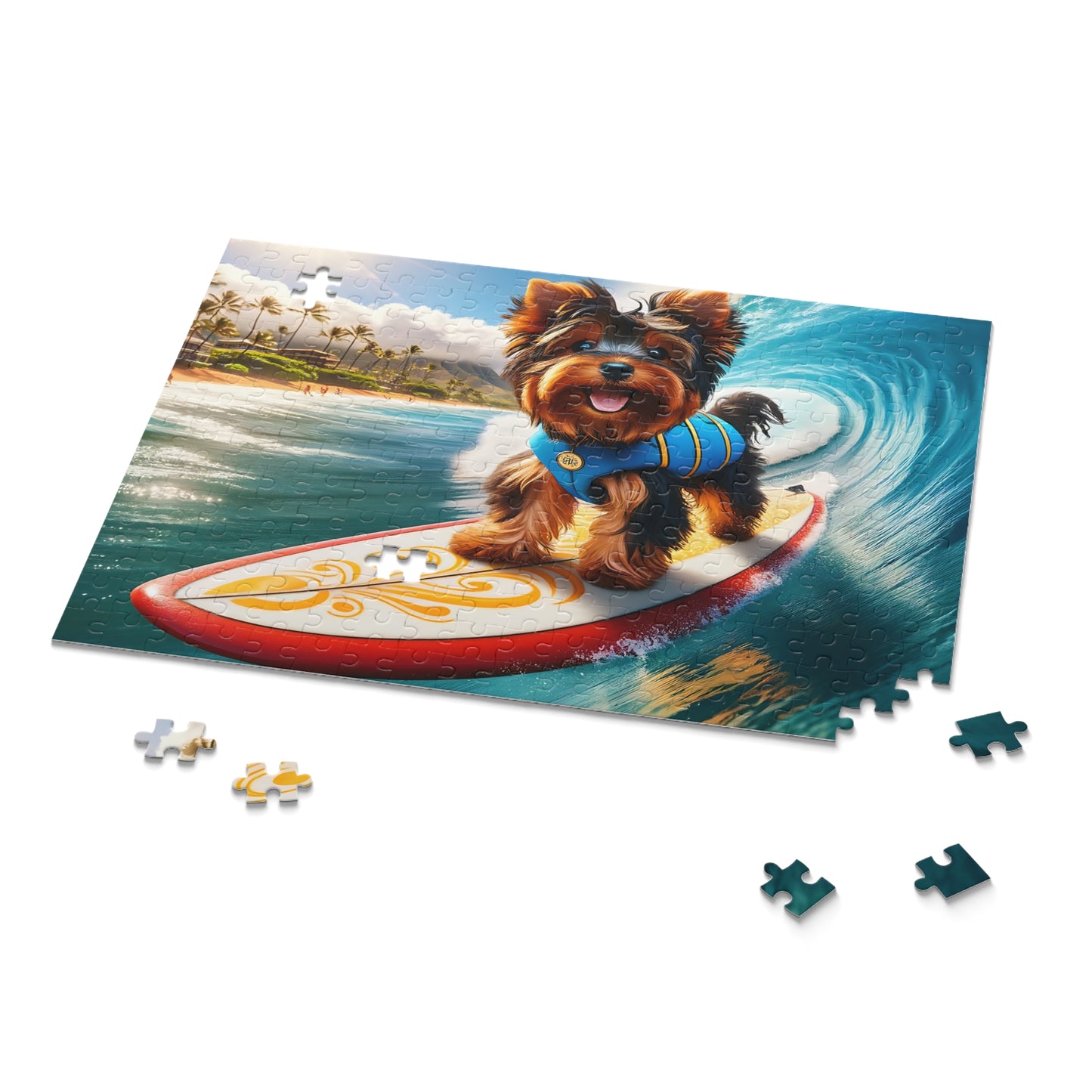 Surf Pups! Surfing Yorkie Puppy Puzzle 10 - (120, 252, 500-Piece)