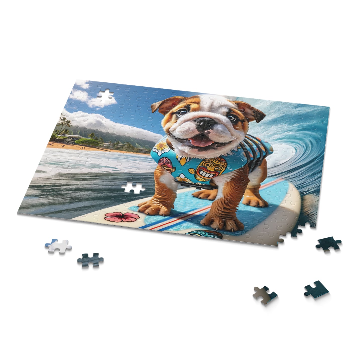 Surf Pups! Surfing English Bulldog Puppy Puzzle 11 - (120, 252, 500-Piece)