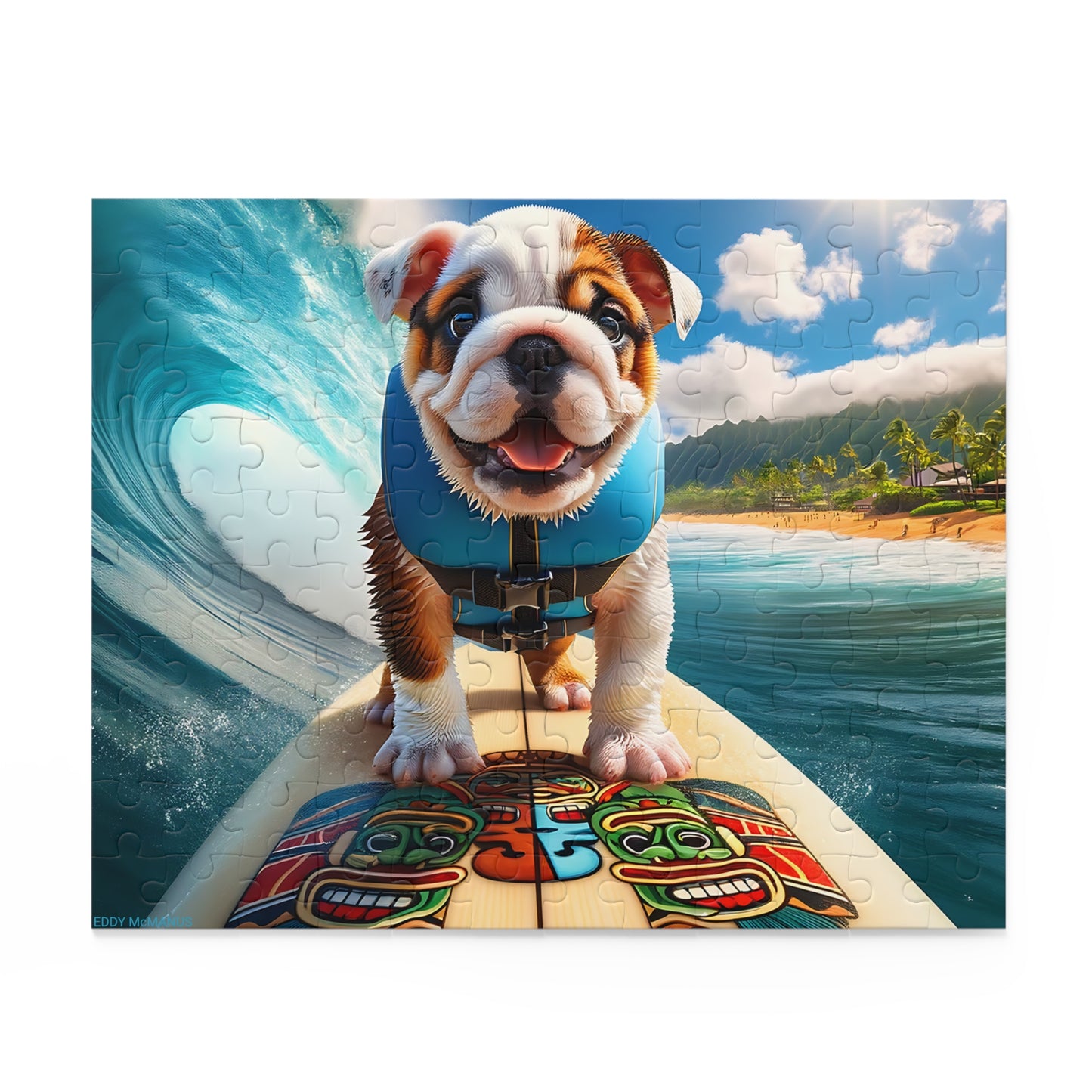 Surf Pups! Surfing English Bulldog Puppy Puzzle 3 - (120, 252, 500-Piece)