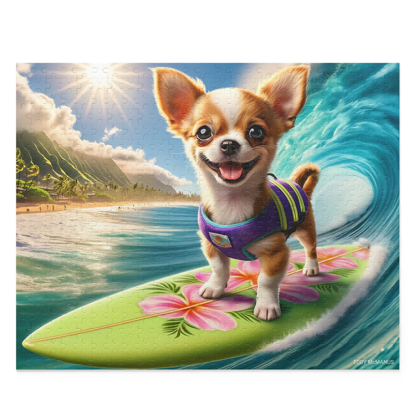 Surf Pups! Surfing Chihuahua Puppy Puzzle 12 - (120, 252, 500-Piece)