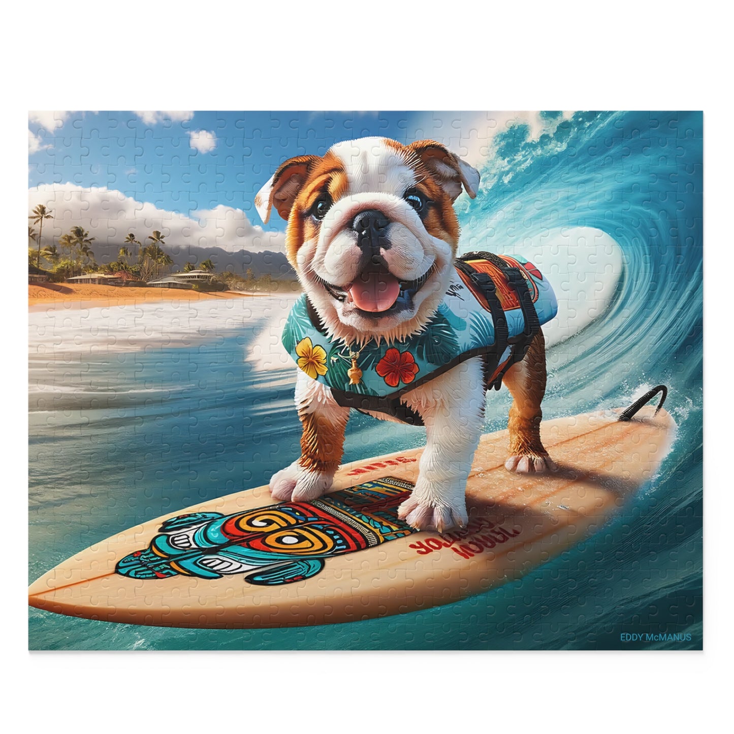 Surf Pups! Surfing English Bulldog Puppy Puzzle 5 - (120, 252, 500-Piece)