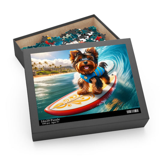 Surf Pups! Surfing Yorkie Puppy Puzzle 10 - (120, 252, 500-Piece)