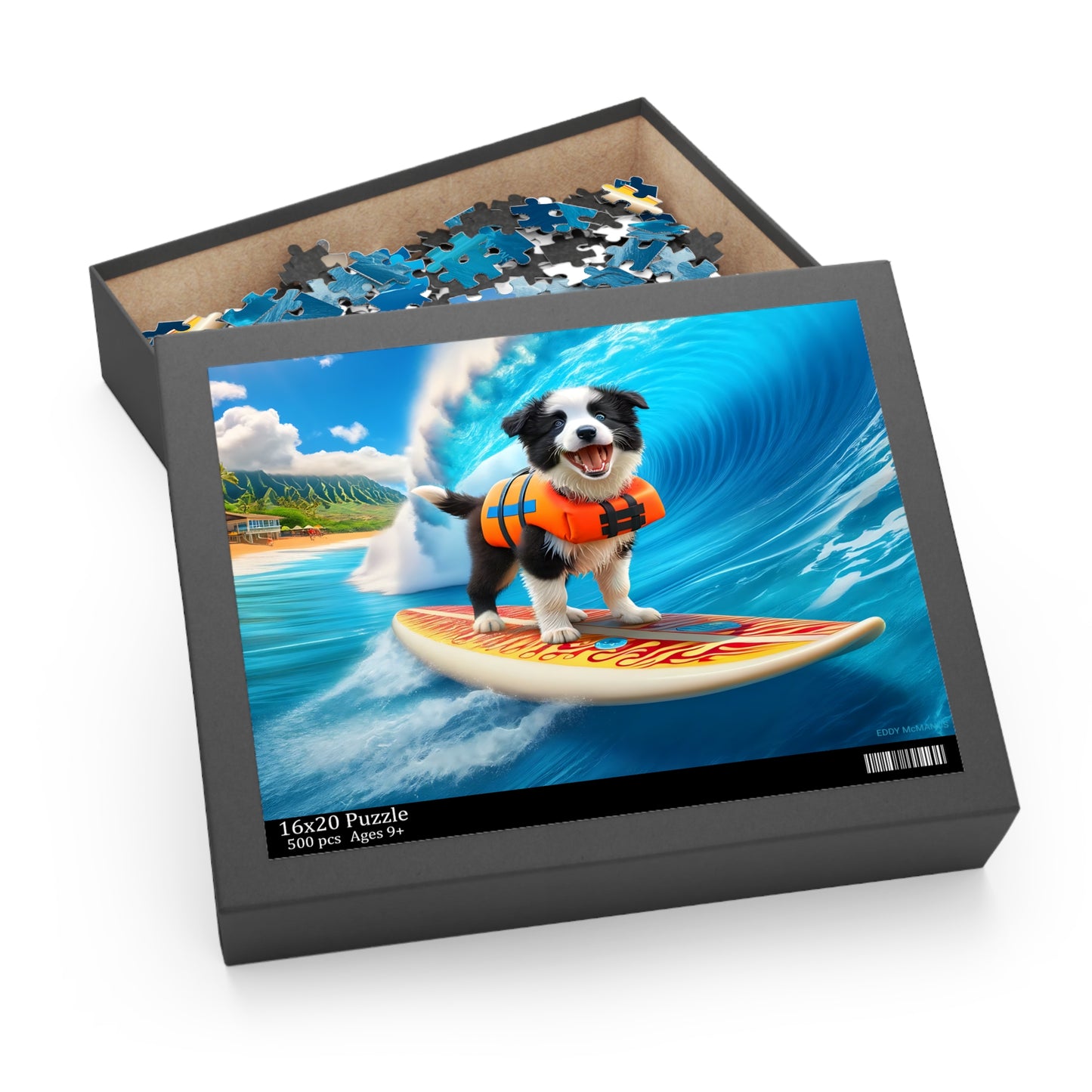 Surf Pups! Surfing Border Collie Puppy Puzzle 3 - (120, 252, 500-Piece)