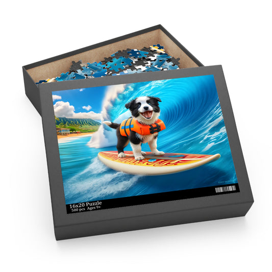 Surf Pups! Surfing Border Collie Puppy Puzzle 3 - (120, 252, 500-Piece)