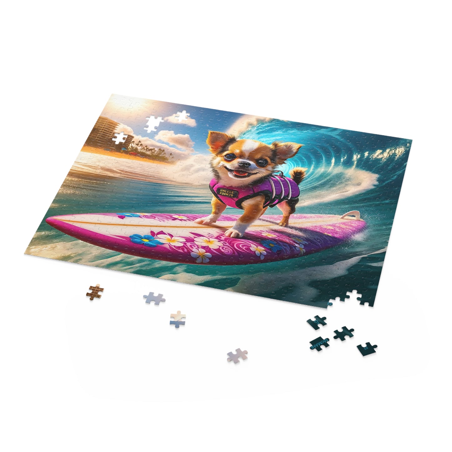Surf Pups! Surfing Chihuahua Puppy Puzzle 8 - (120, 252, 500-Piece)