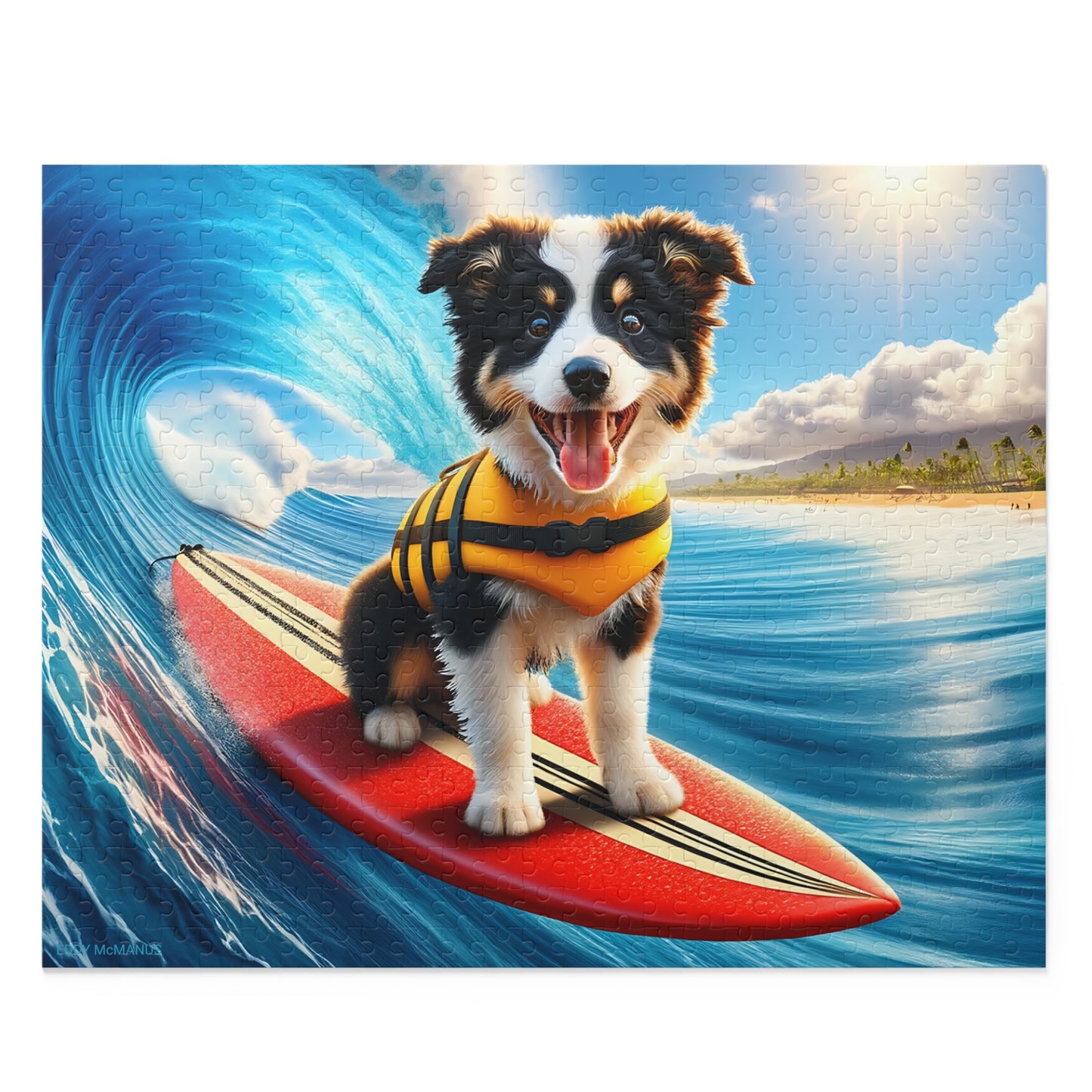 Surf Pups! Surfing Border Collie Puppy Puzzle 7 - (120, 252, 500-Piece)