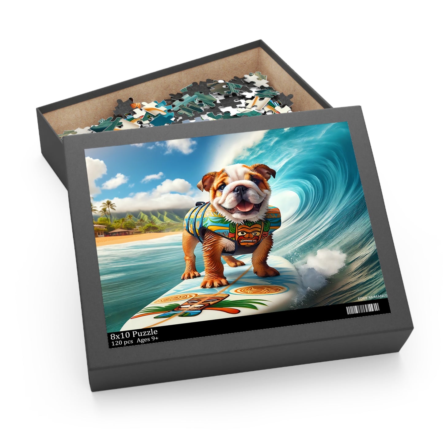 Surf Pups! Surfing English Bulldog Puppy Puzzle 2 - (120, 252, 500-Piece)