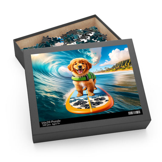 Surf Pups! Surfing Golden Retriever Puppy Puzzle 11 - (120, 252, 500-Piece)