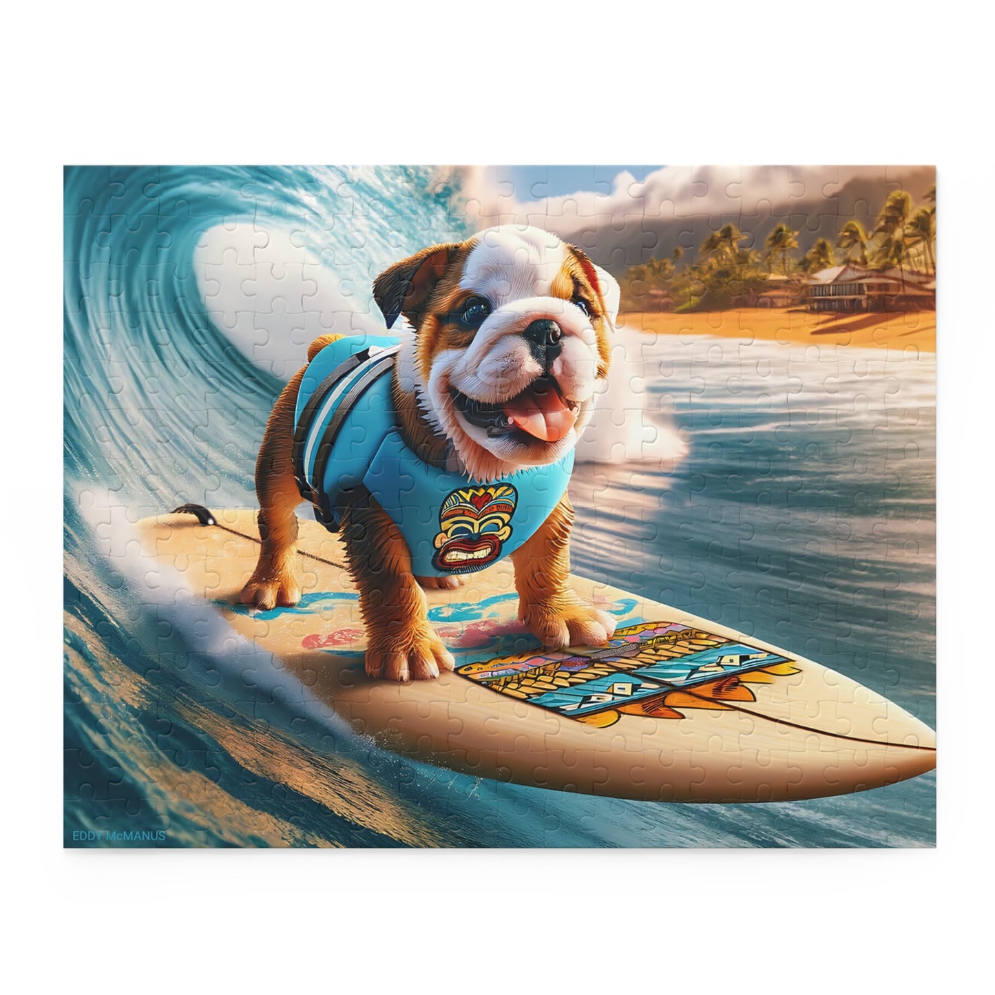 Surf Pups! Surfing English Bulldog Puppy Puzzle 12 - (120, 252, 500-Piece)