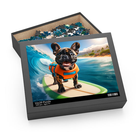 Surf Pups! Surfing French Bulldog Puppy Puzzle 2 - (120, 252, 500-Piece)