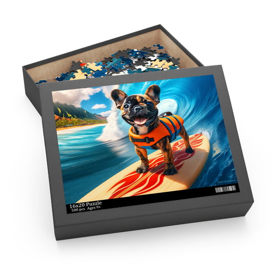 Surf Pups! Surfing French Bulldog Puppy Puzzle 4 - (120, 252, 500-Piece)