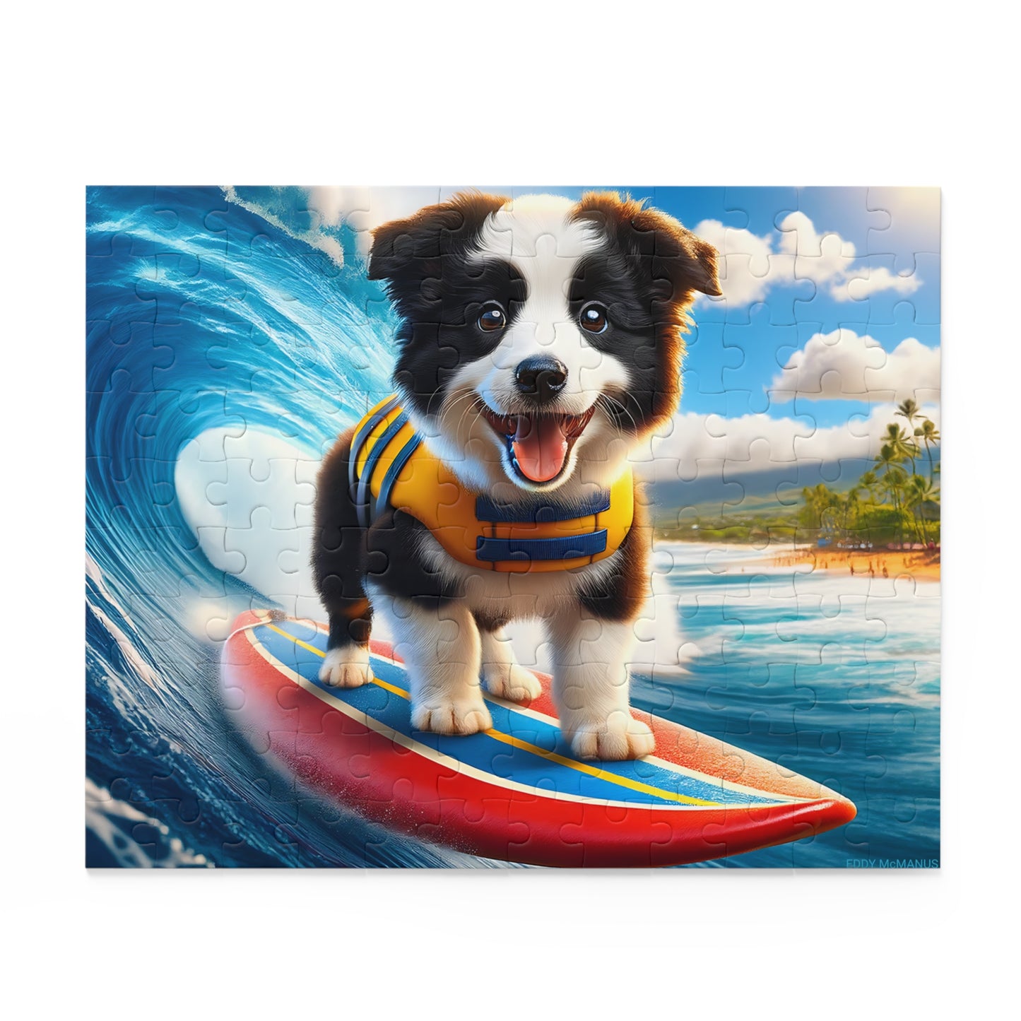Surf Pups! Surfing Border Collie Puppy Puzzle 4 - (120, 252, 500-Piece)