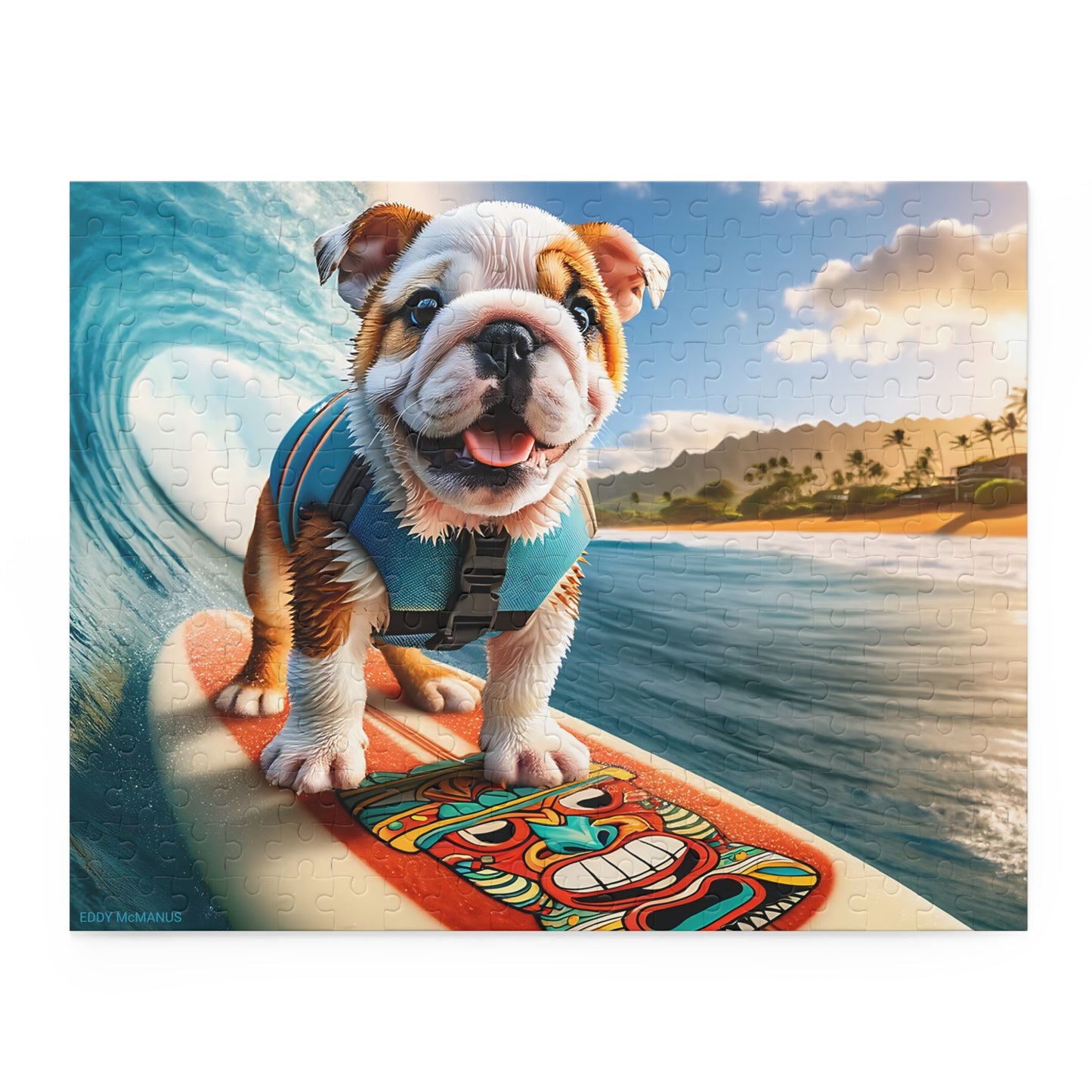 Surf Pups! Surfing English Bulldog Puppy Puzzle 4 - (120, 252, 500-Piece)