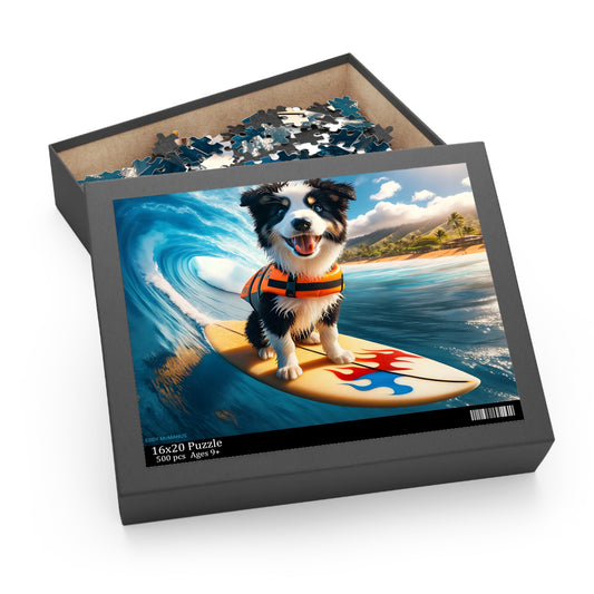 Surf Pups! Surfing Border Collie Puppy Puzzle 9 - (120, 252, 500-Piece)