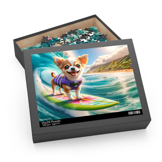 Surf Pups! Surfing Chihuahua Puppy Puzzle 11 - (120, 252, 500-Piece)