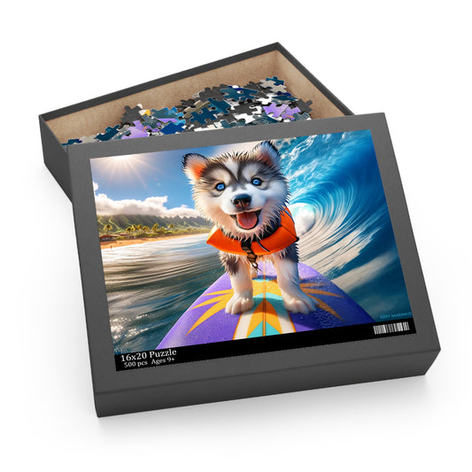 Surf Pups! Surfing Husky Puppy Puzzle 12 - (120, 252, 500-Piece)