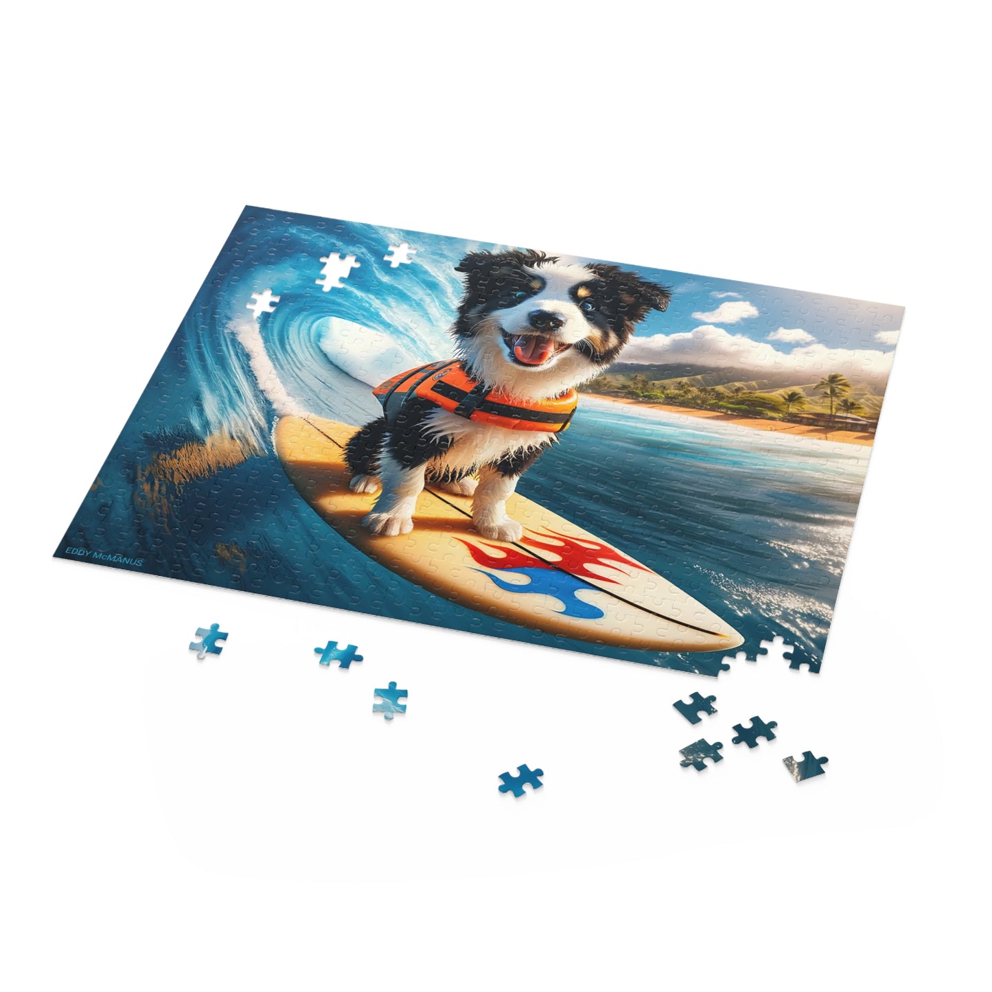 Surf Pups! Surfing Border Collie Puppy Puzzle 9 - (120, 252, 500-Piece)