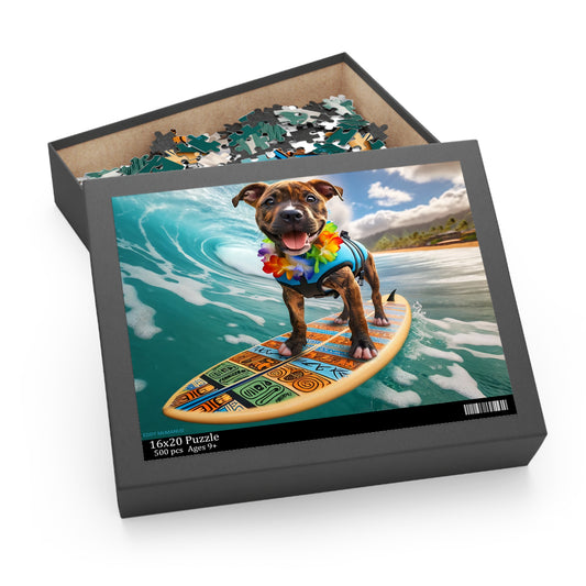 Surf Pups! Surfing Pit Bull Puppy Puzzle 2 - (120, 252, 500-Piece)