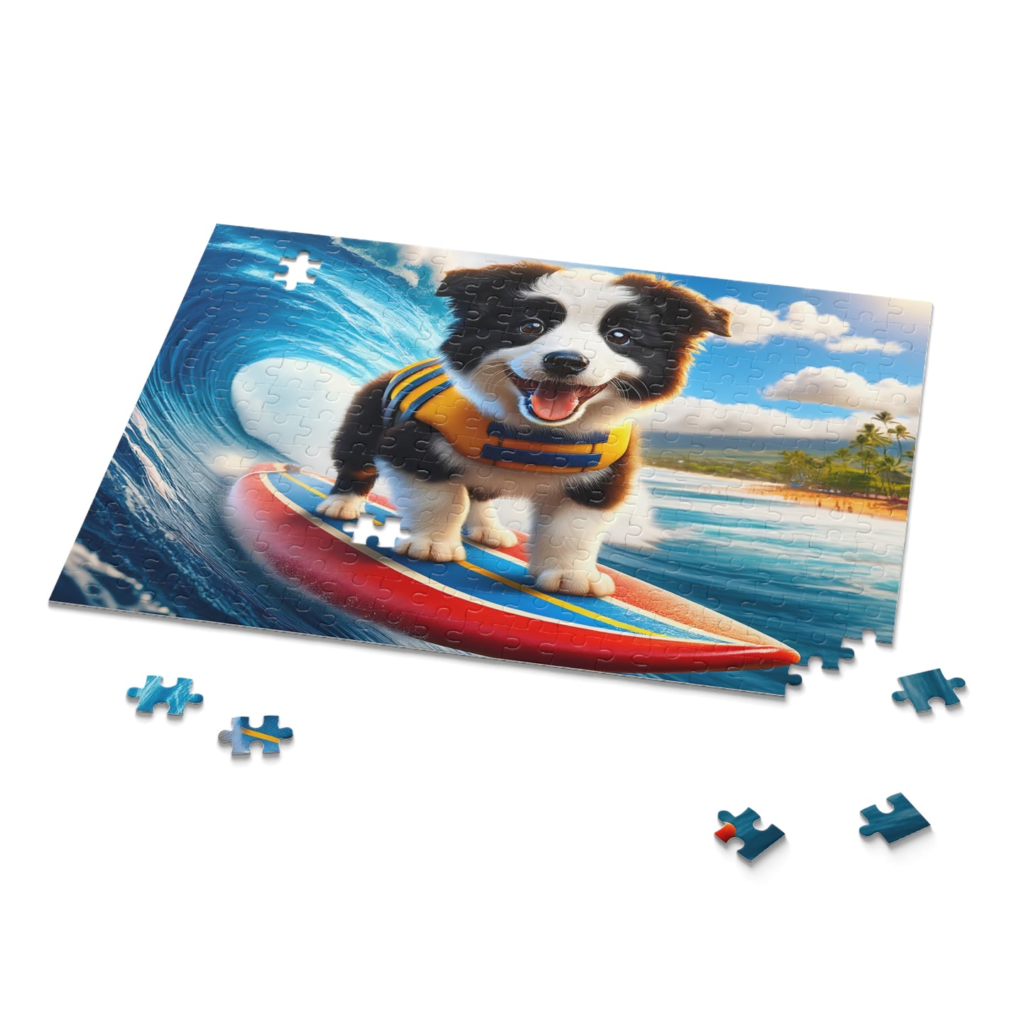 Surf Pups! Surfing Border Collie Puppy Puzzle 4 - (120, 252, 500-Piece)