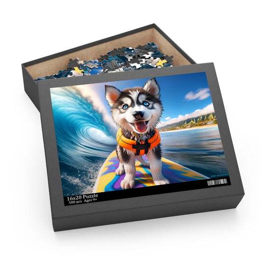 Surf Pups! Surfing Husky Puppy Puzzle 10 - (120, 252, 500-Piece)