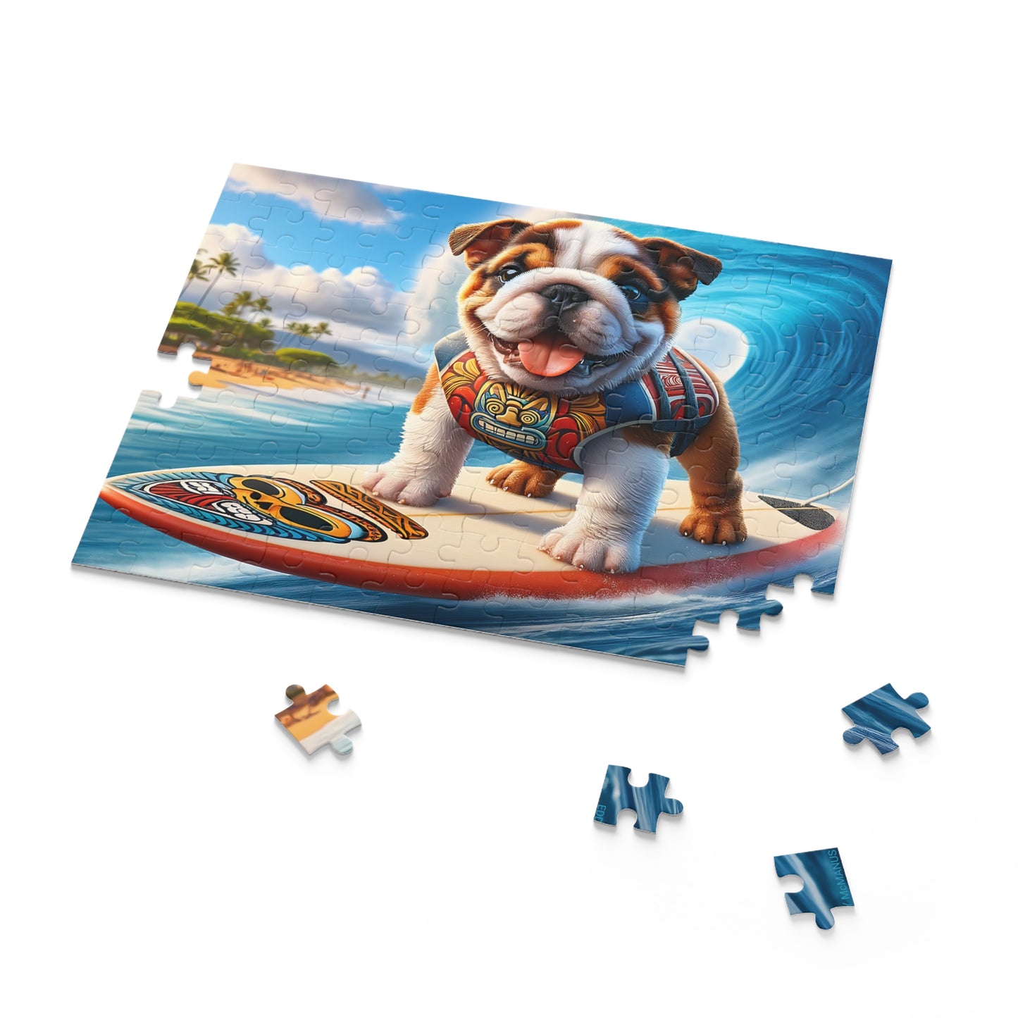 Surf Pups! Surfing English Bulldog Puppy Puzzle 10 - (120, 252, 500-Piece)