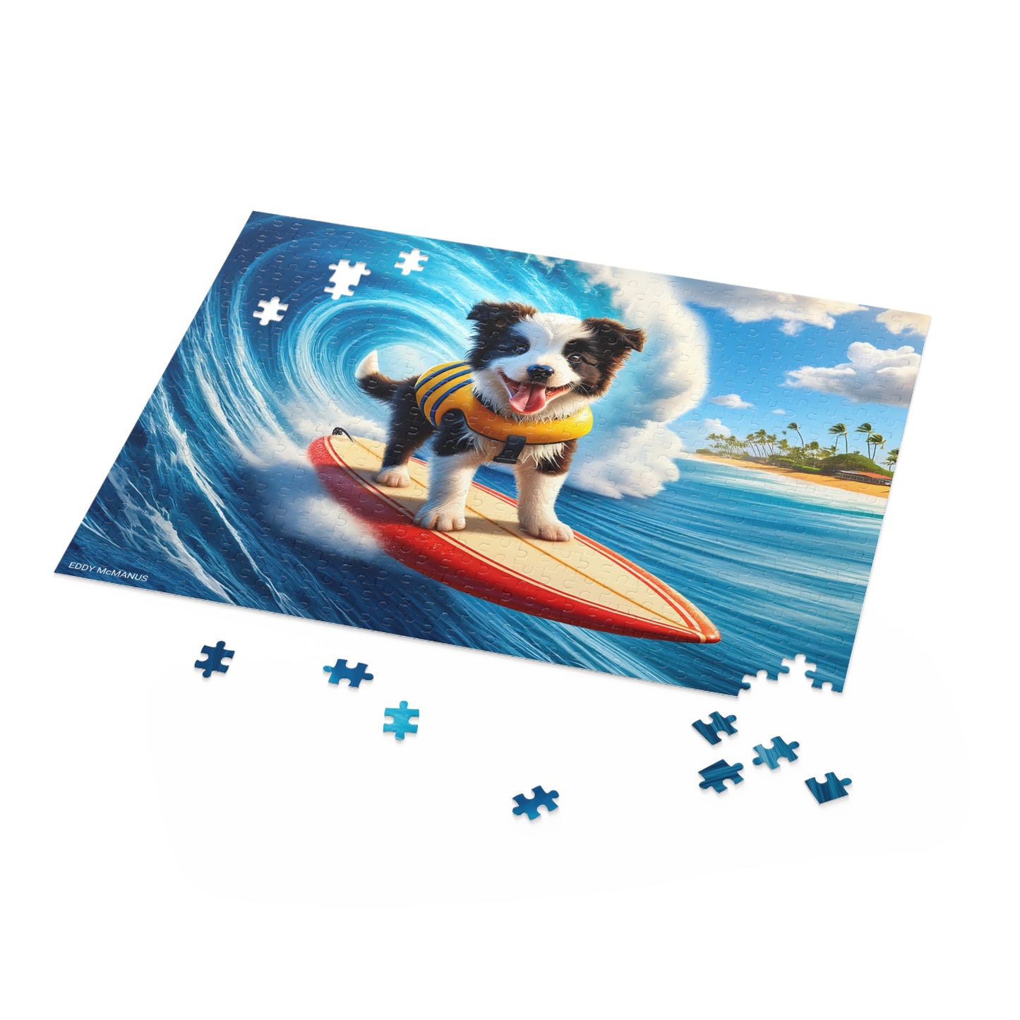 Surf Pups! Surfing Border Collie Puppy Puzzle 5 - (120, 252, 500-Piece)