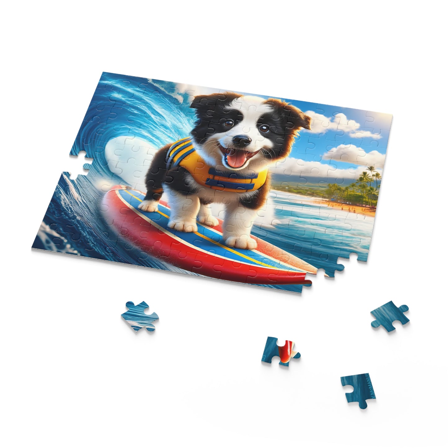 Surf Pups! Surfing Border Collie Puppy Puzzle 4 - (120, 252, 500-Piece)