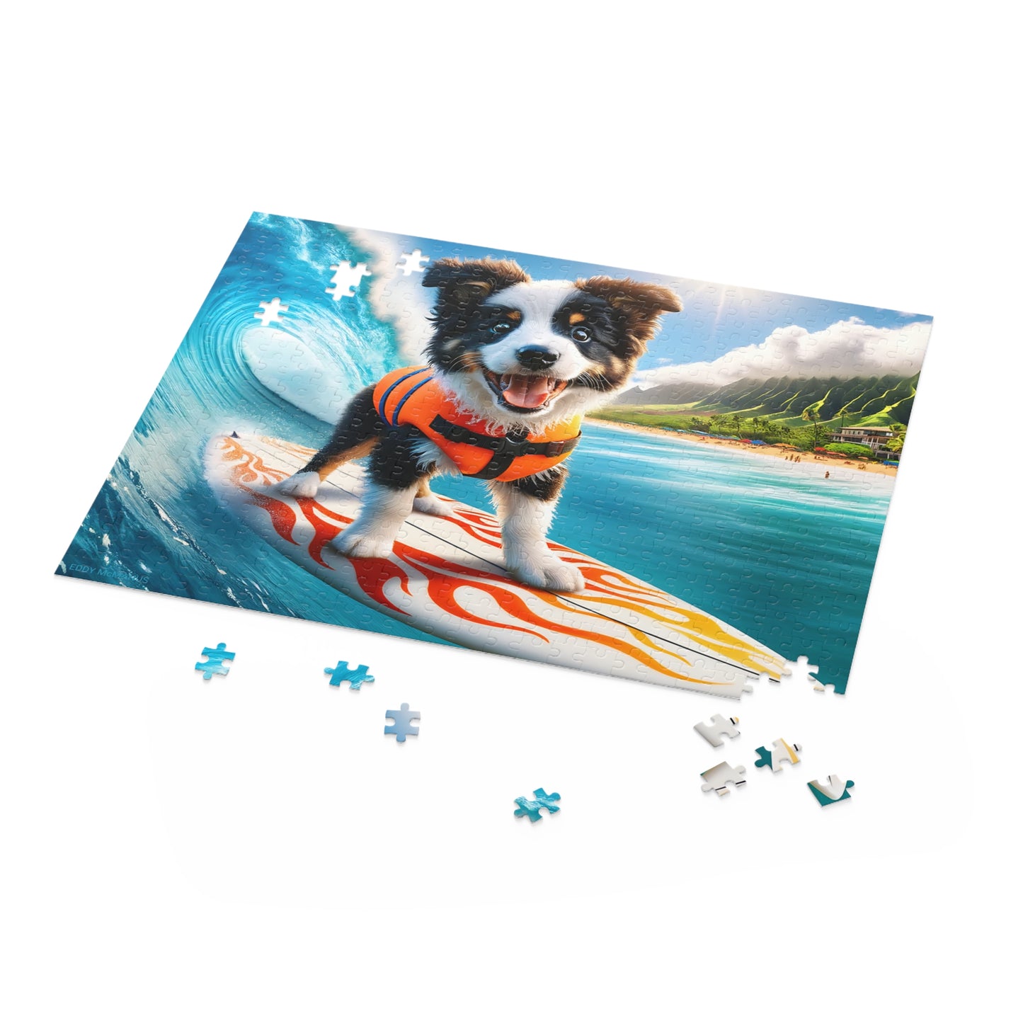 Surf Pups! Surfing Border Collie Puppy Puzzle 10 (120, 252, 500-Piece)