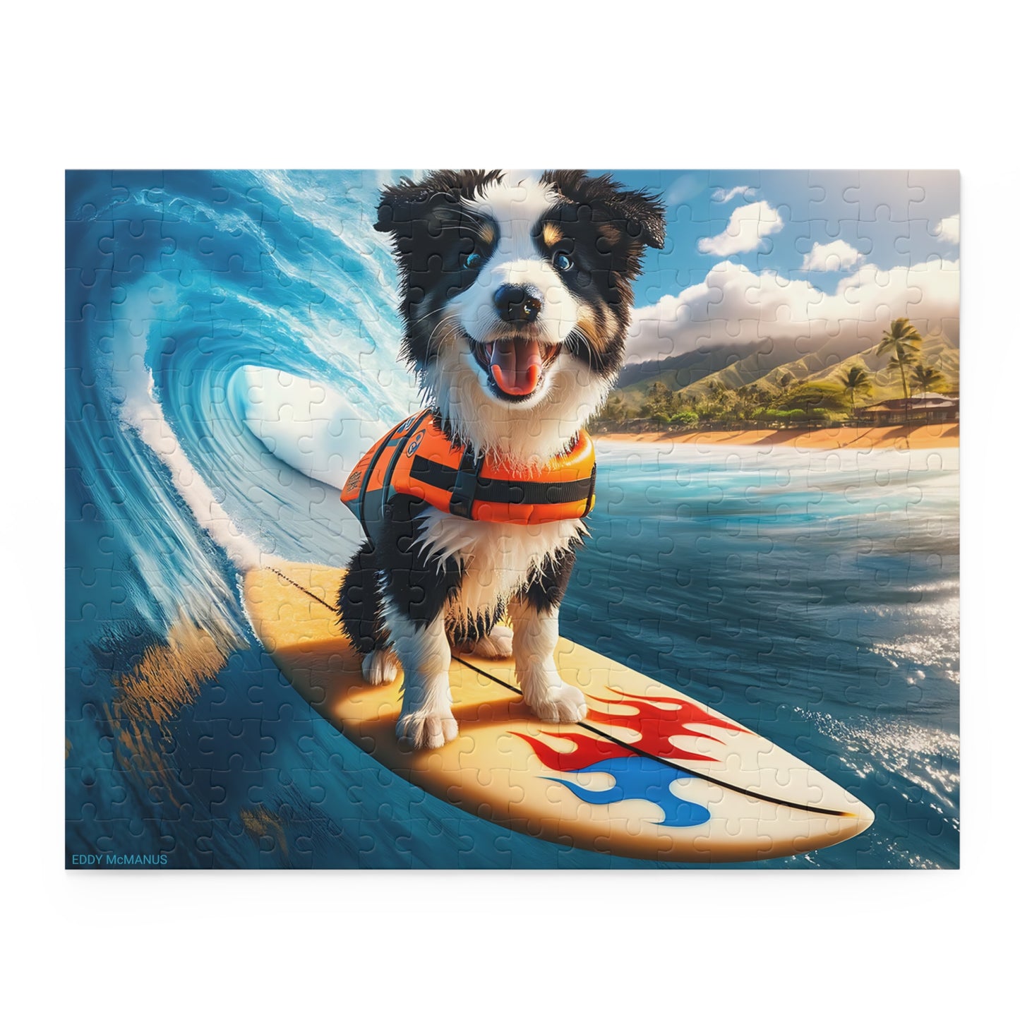 Surf Pups! Surfing Border Collie Puppy Puzzle 9 - (120, 252, 500-Piece)