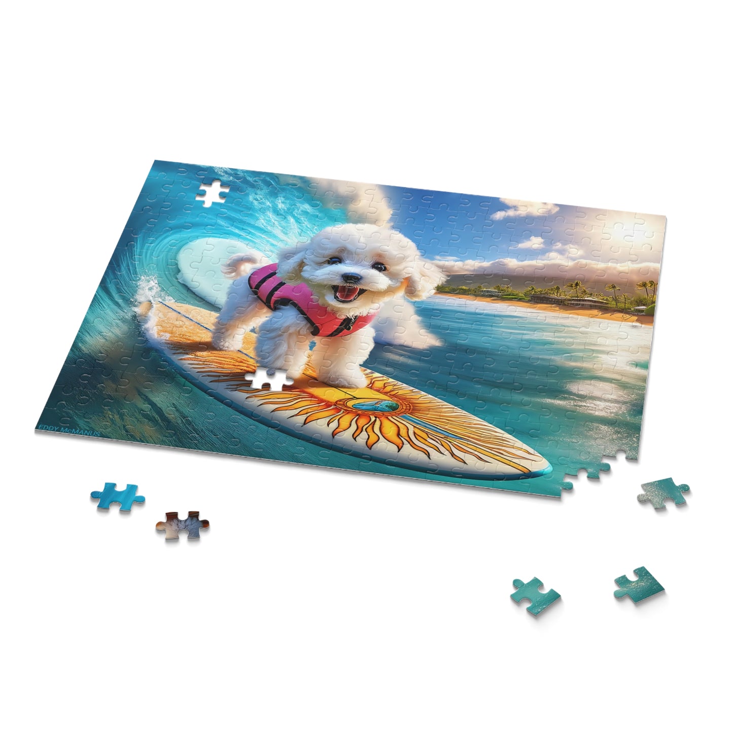 Surf Pups! Surfing Poodle Puppy Puzzle 10 - (120, 252, 500-Piece)