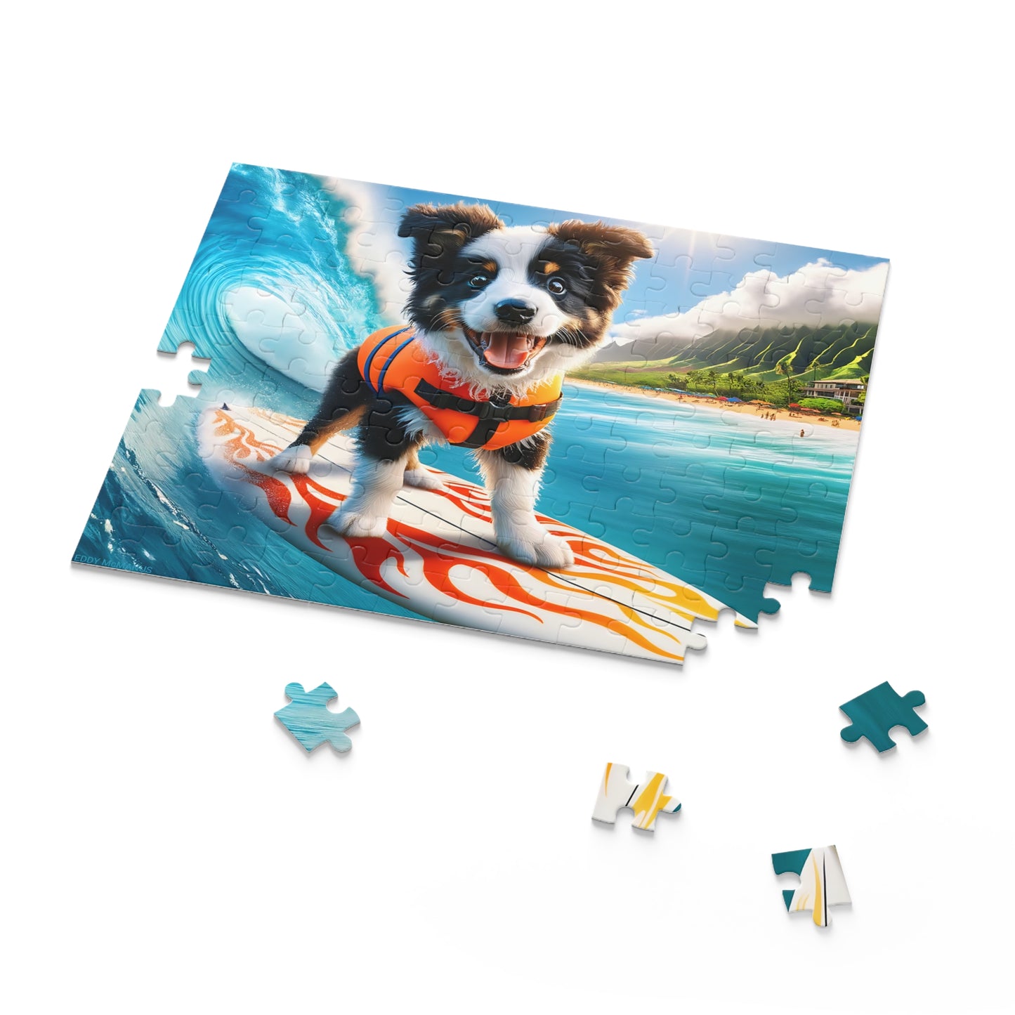 Surf Pups! Surfing Border Collie Puppy Puzzle 10 (120, 252, 500-Piece)