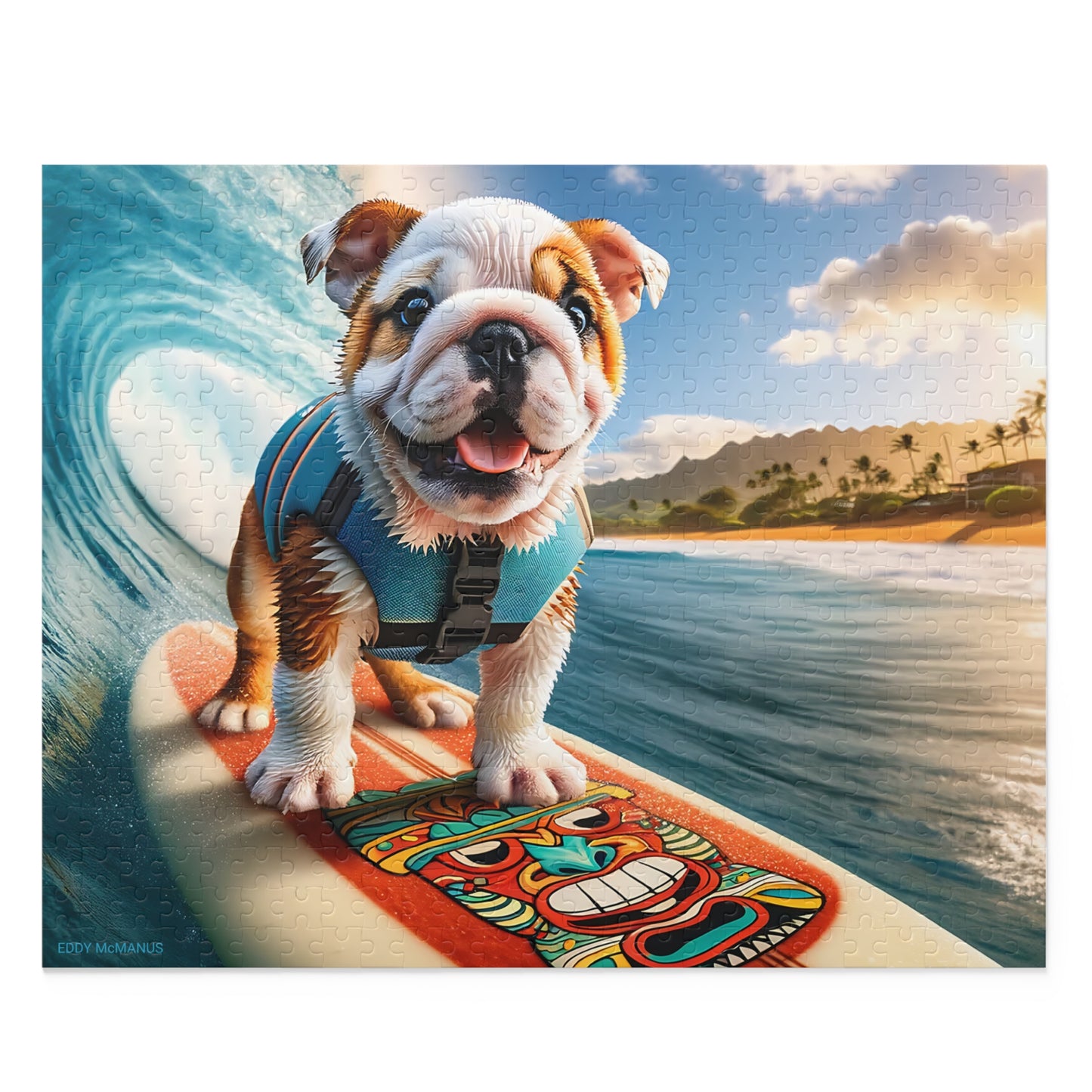 Surf Pups! Surfing English Bulldog Puppy Puzzle 4 - (120, 252, 500-Piece)