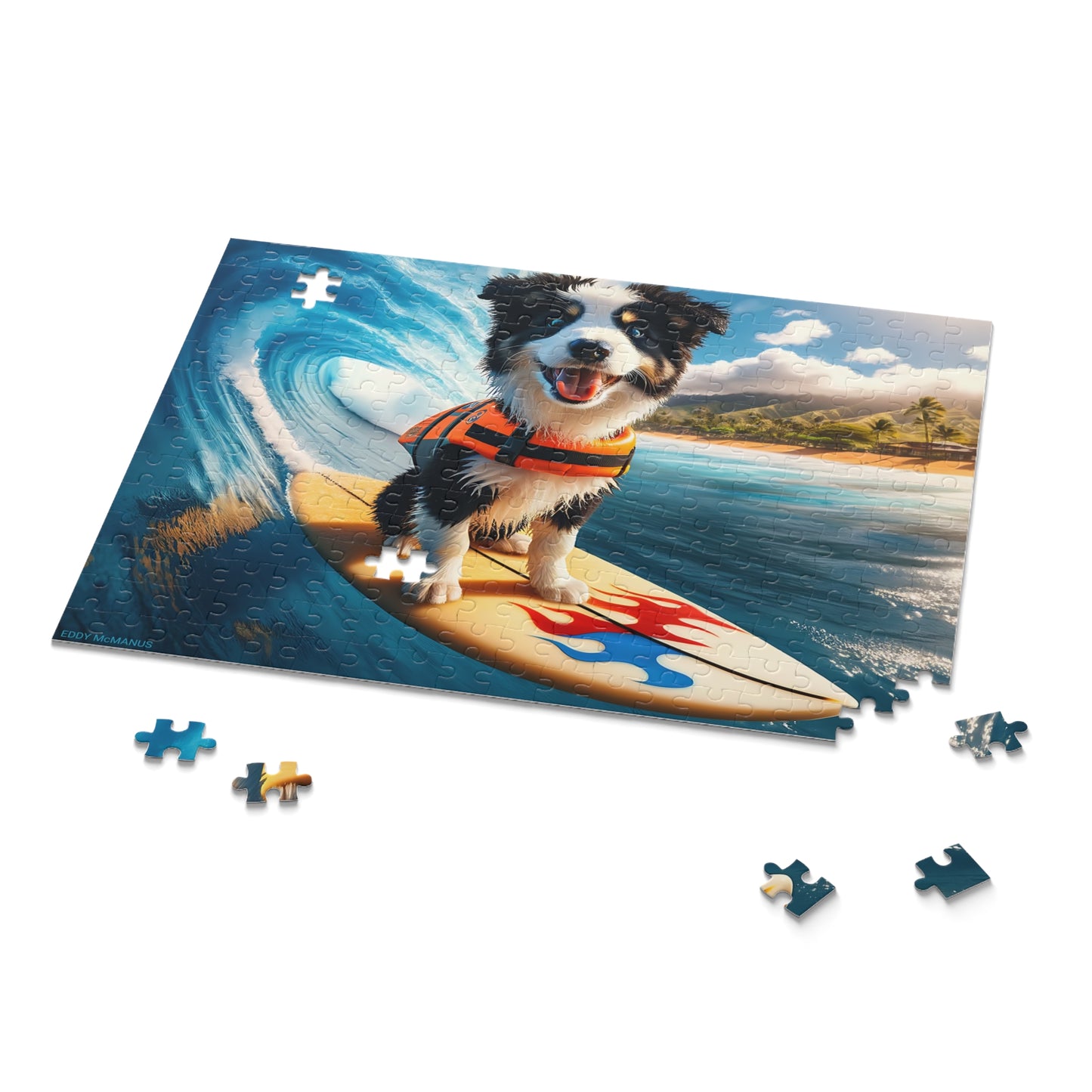 Surf Pups! Surfing Border Collie Puppy Puzzle 9 - (120, 252, 500-Piece)