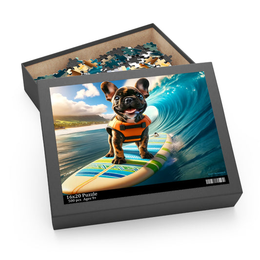 Surf Pups! Surfing French Bulldog Puppy Puzzle 8 - (120, 252, 500-Piece)