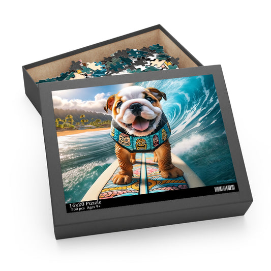 Surf Pups! Surfing English Bulldog Puppy Puzzle 7 - (120, 252, 500-Piece)