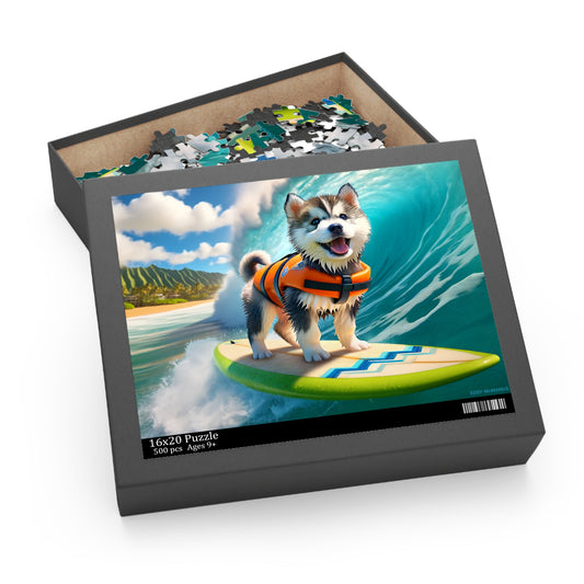 Surf Pups! Surfing Husky Puppy Puzzle 1 - (120, 252, 500-Piece)