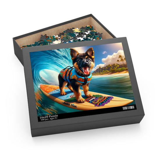 Surf Pups! Surfing German Shepherd Puppy Puzzle 6 - (120, 252, 500-Piece)