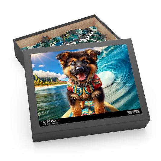 Surf Pups! Surfing German Shepherd Puppy Puzzle 5 - (120, 252, 500-Piece)