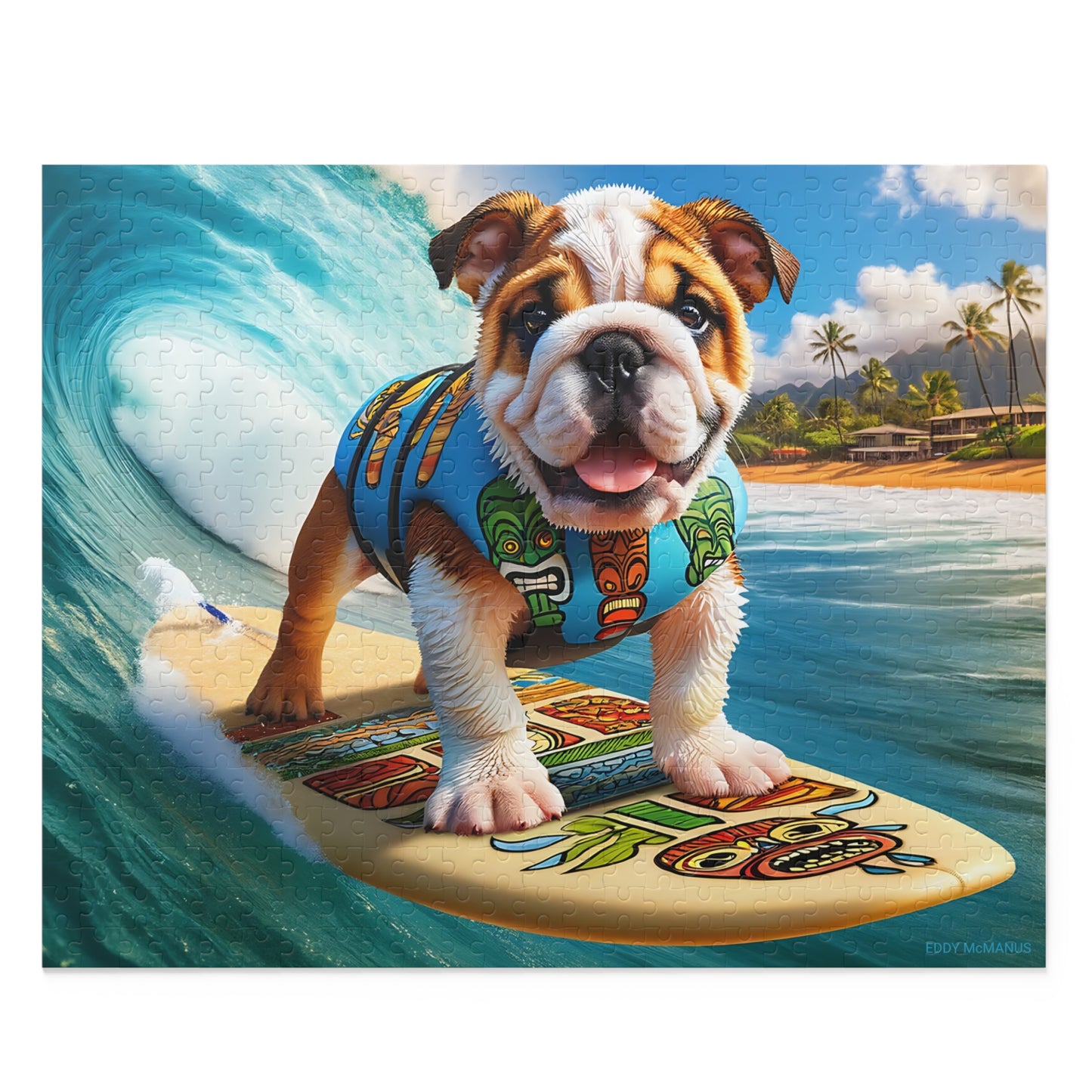 Surf Pups! Surfing English Bulldog Puppy Puzzle 1 - (120, 252, 500-Piece)