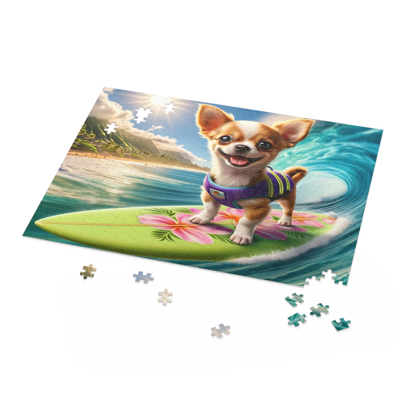Surf Pups! Surfing Chihuahua Puppy Puzzle 12 - (120, 252, 500-Piece)