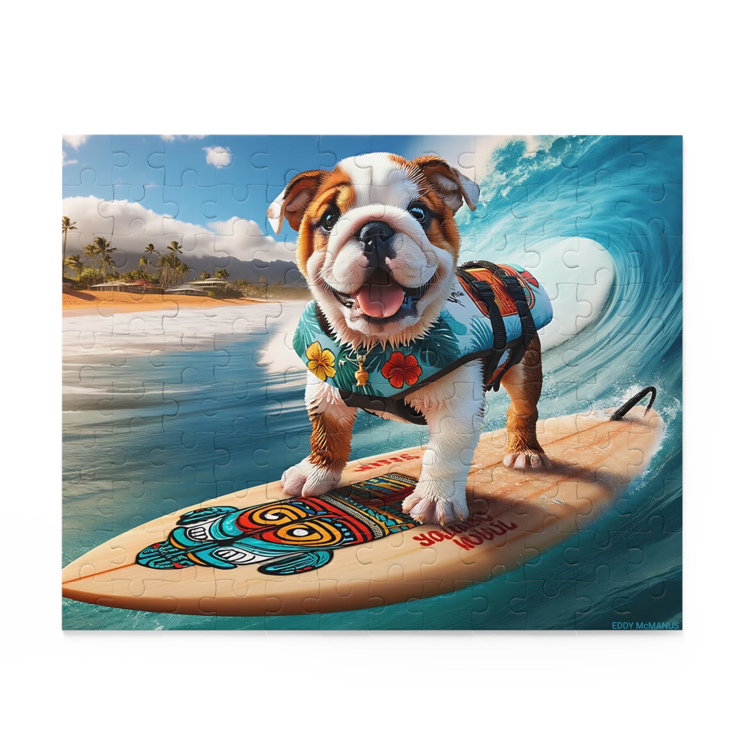 Surf Pups! Surfing English Bulldog Puppy Puzzle 5 - (120, 252, 500-Piece)