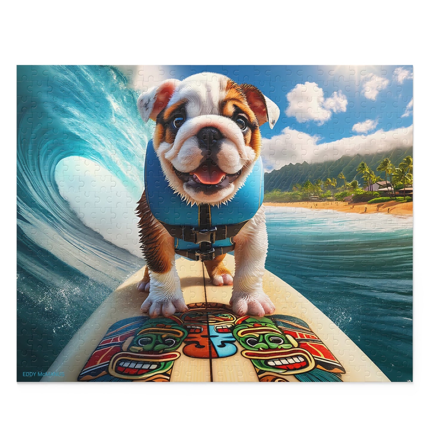 Surf Pups! Surfing English Bulldog Puppy Puzzle 3 - (120, 252, 500-Piece)