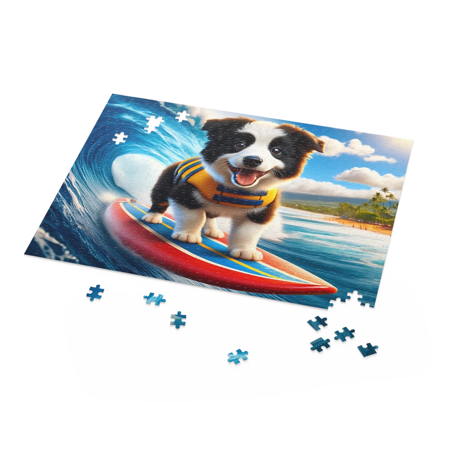 Surf Pups! Surfing Border Collie Puppy Puzzle 4 - (120, 252, 500-Piece)