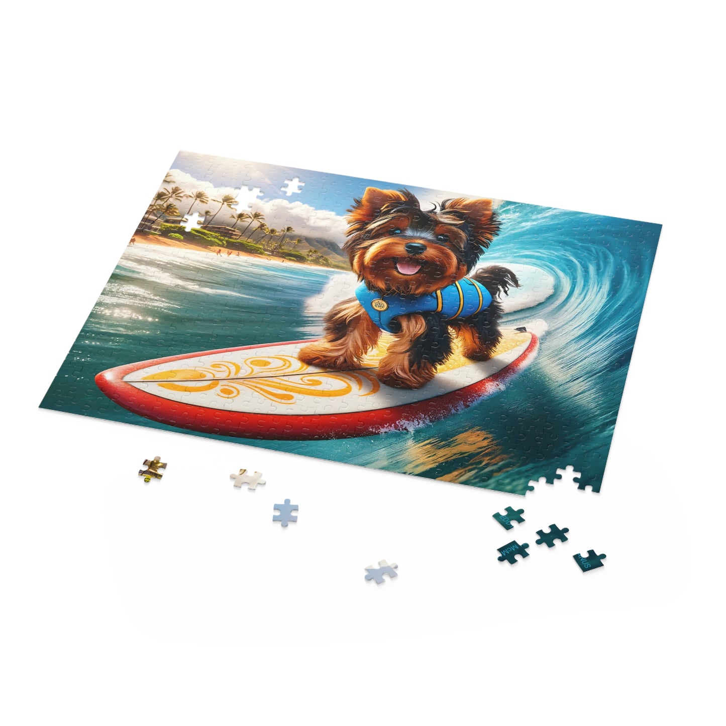 Surf Pups! Surfing Yorkie Puppy Puzzle 10 - (120, 252, 500-Piece)